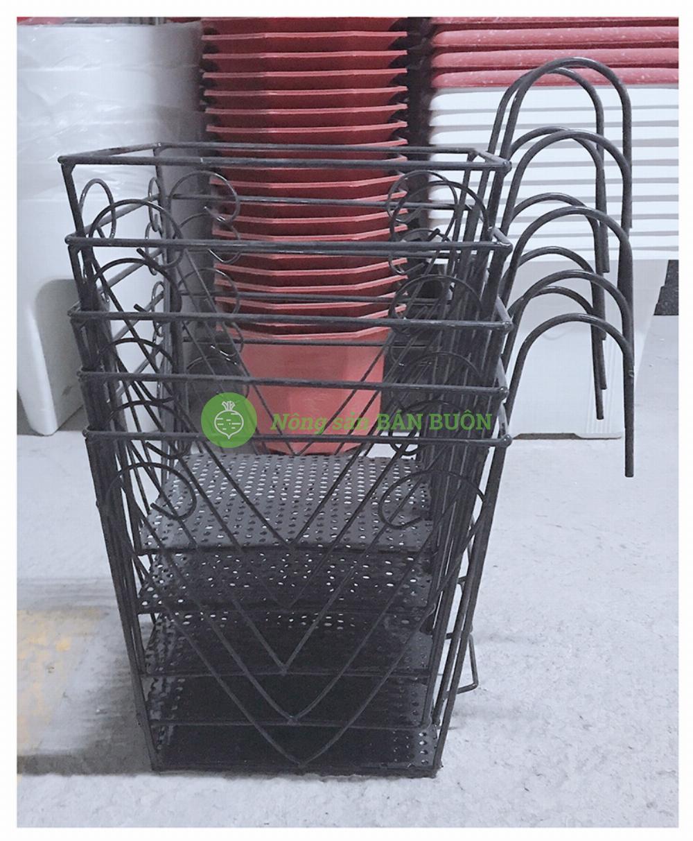 5 Giỏ Sắt 24x23cm Hình Vuông Màu ĐEN Treo Chậu Hoa Lan Can Ban Công