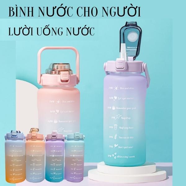 Bình nước dành cho người lười uống nước  Bình nước 2000ml chia vạch  chia khung giờ và nhắc nhở bạn uống nước , nâng cao sực khỏe của bạn