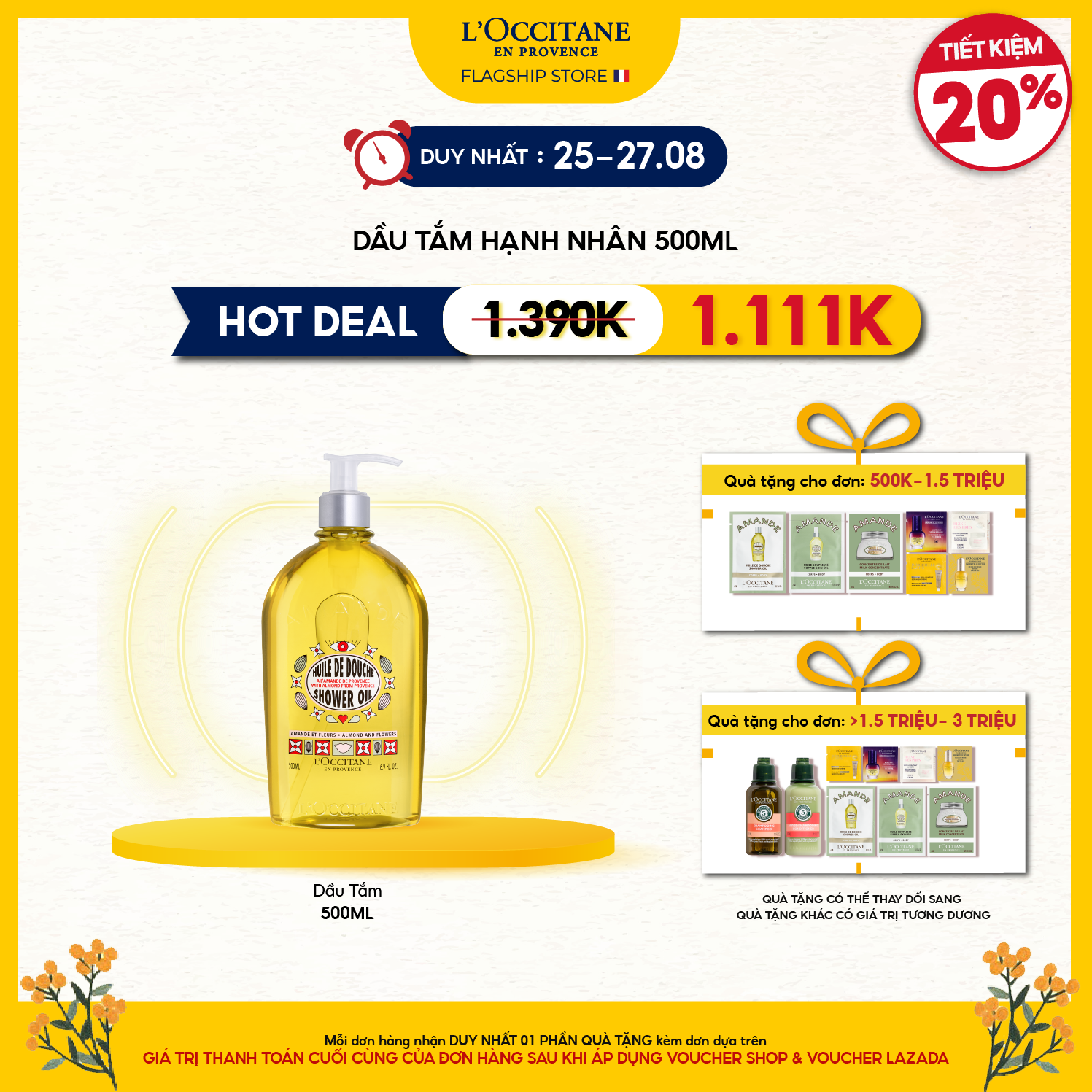 Sữa Tắm Dạng Dầu Hạnh Nhân L'Occitane Almond Shower Oil 250ml --500 ml - Refill 500ml