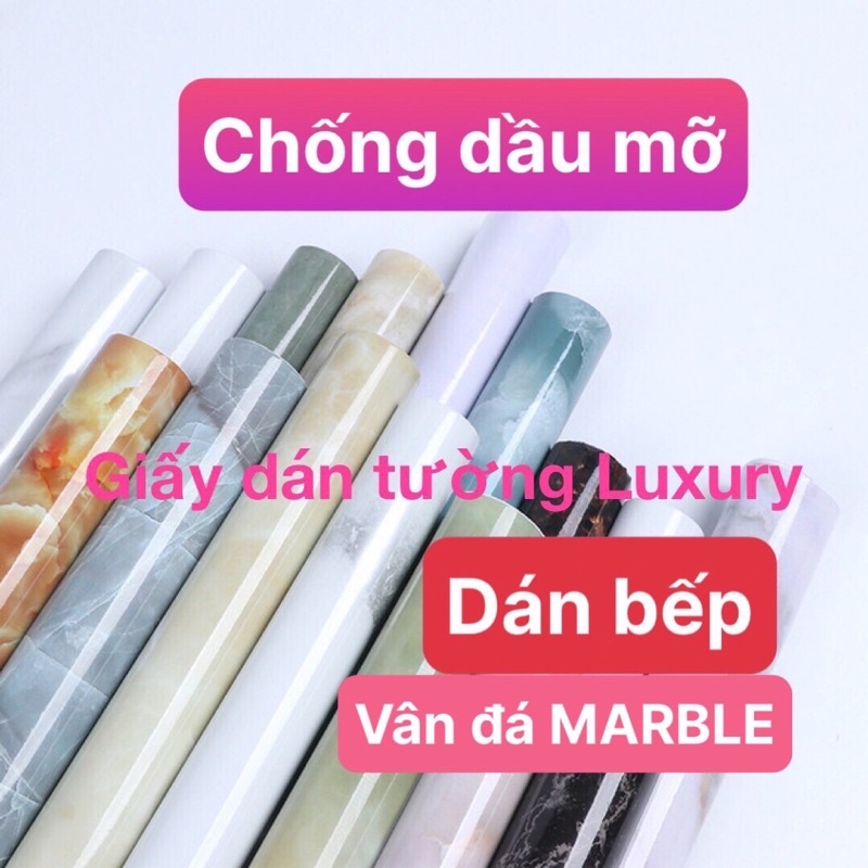 Giấy dán tường nhà bếp 5Mx60CM Dán tường giả vân đá MARBLE Dán bếp chịu nhiệt chống dầu mỡ chống nước TRÁNG-NHÔM