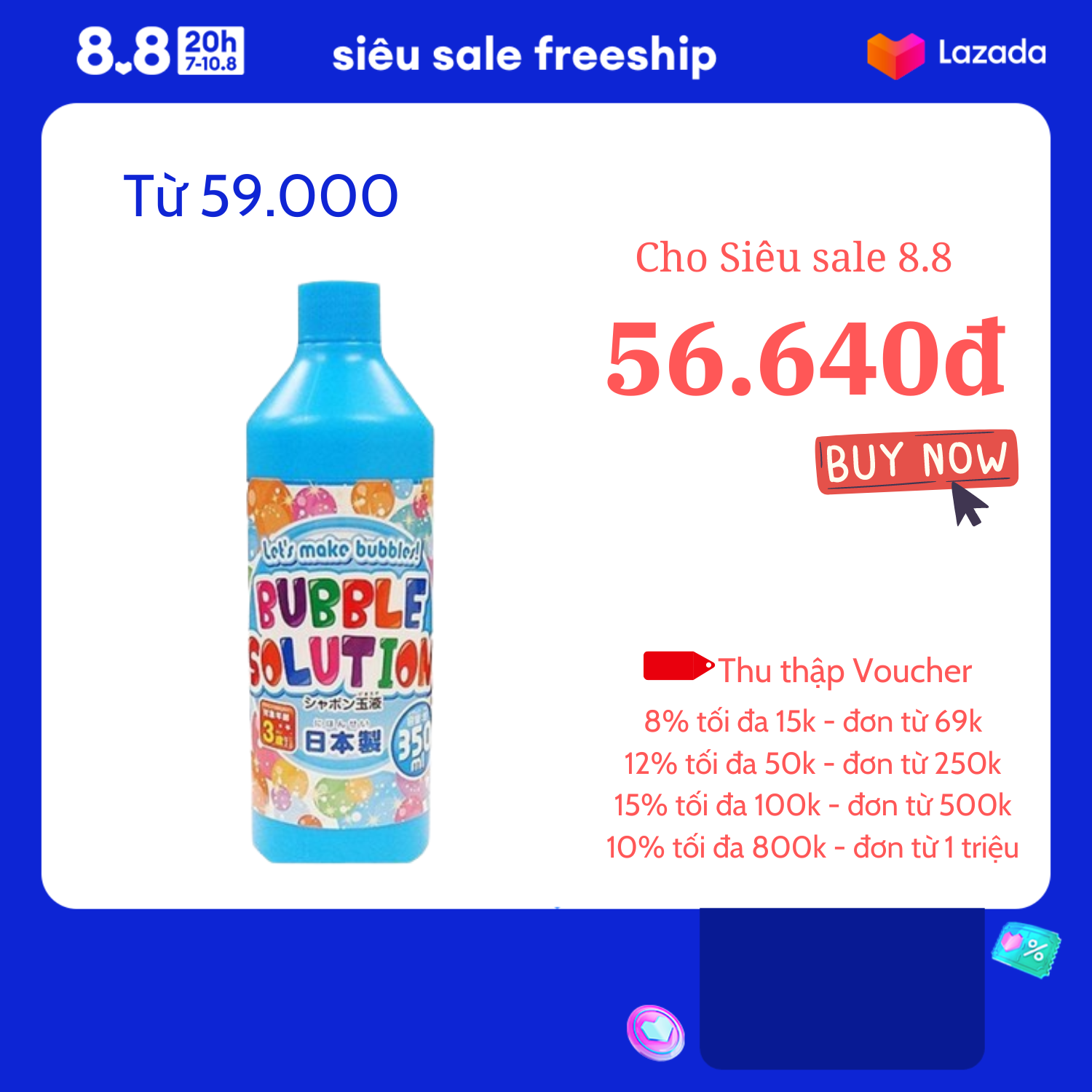 Đồ chơi xà phòng thổi bong bóng 350ml DEEP12 hàng chính hãng Nhật Bản