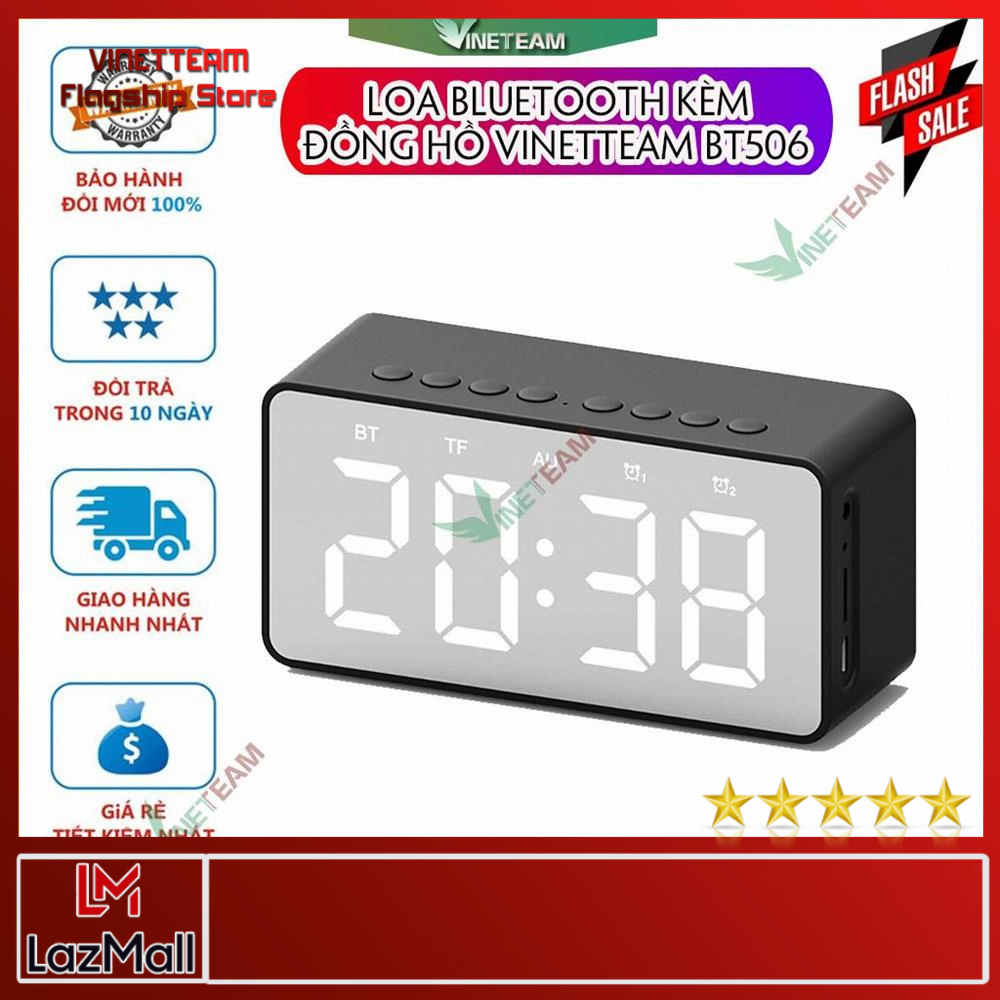 Loa Bluetooth BT506 VINETTEAM Đa Năng Phiên Bản Mới Nhất, Không Dây Mini Âm Bass Mạnh Hỗ Trợ Mọi Dòng Máy - HIỂN Thị Đồng Hồ Thời Trang BẢO HÀNH 12 THÁNG TOÀN QUỐC