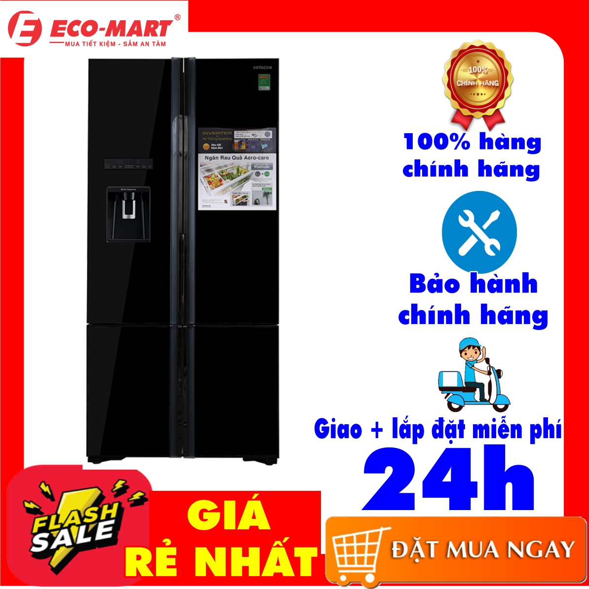 Tủ lạnh Hitachi màu gương xám R-WB730PGV6X 587 lít Tủ lớn - Side by side Màng lọc Nano Titanium Hệ thống làm lạnh quạt kép