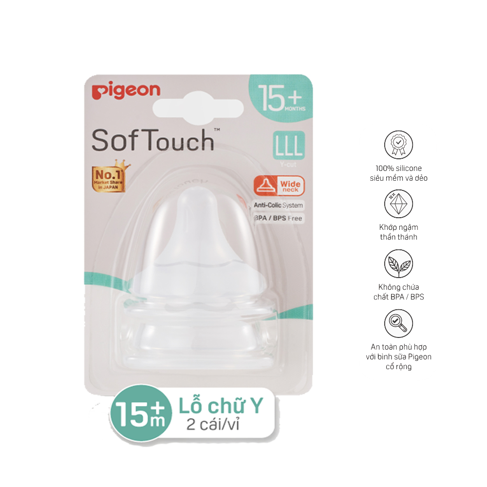 [HCM]Núm vú cổ rộng Pigeon Size 3L ( 2 cái núm/vĩ) , núm siêu mềm  cho bé L trên 15 tháng