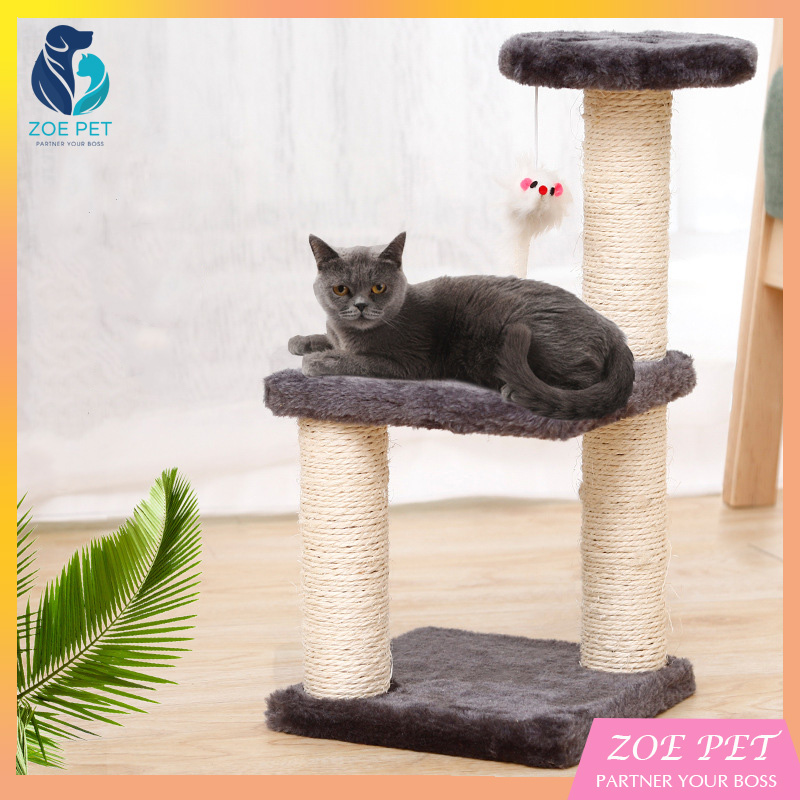 Cây cào móng 3 tầng có đệm nằm và đồ chơi cho mèo, giúp mèo mài móng giảm stress, nằm ngủ, chạy nhảy leo trèo