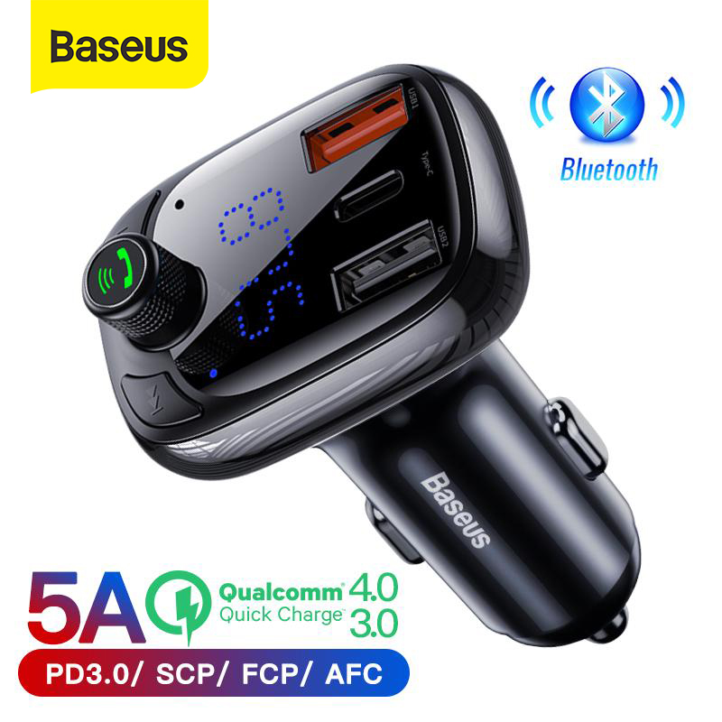 Baseus Bộ Phát FM 4.0 Sạc Nhanh Sạc Xe Hơi Bộ Phụ Kiện Xe Hơi Bluetooth 5.0 Cho Điện Thoại Di Động Máy Nghe Nhạc MP3 PD 36W Sạc Nhanh Cổng USB Kép Và Type-C Sạc Xe Hơi