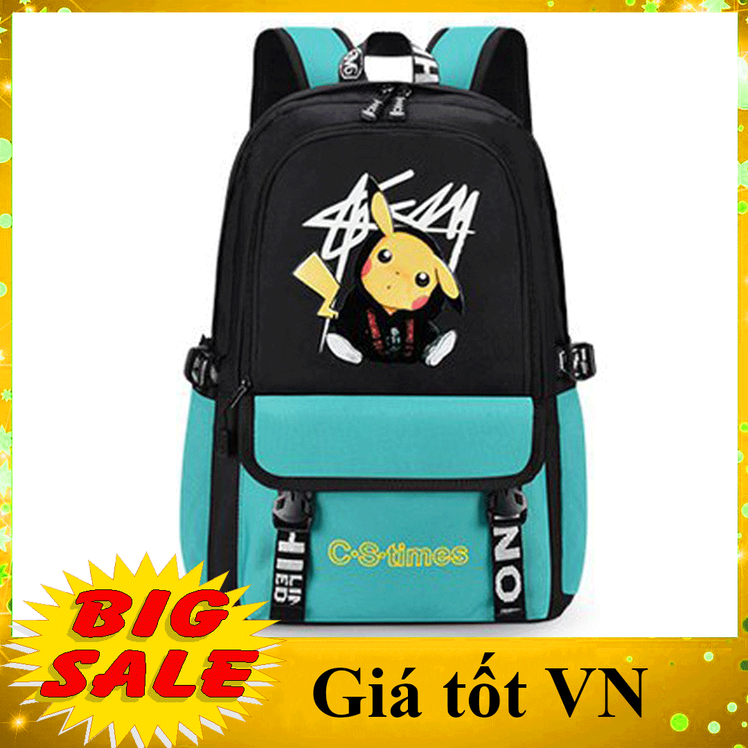 Cặp học sinh nam pikachu ba lô nhẹ xu hướng thời trang học sinh cấp 2,3 cho bé trai ba lô pokemon học sinh trung học cơ sở anime