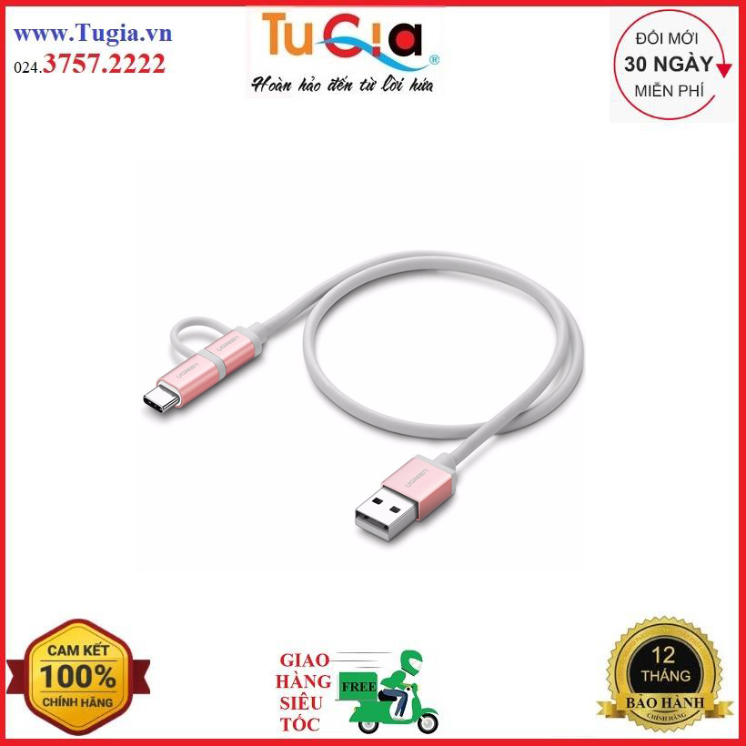 Cáp sạc điện thoại 2 trong 1 micro usb và type c ugreen 30541 - hàng chính hãng