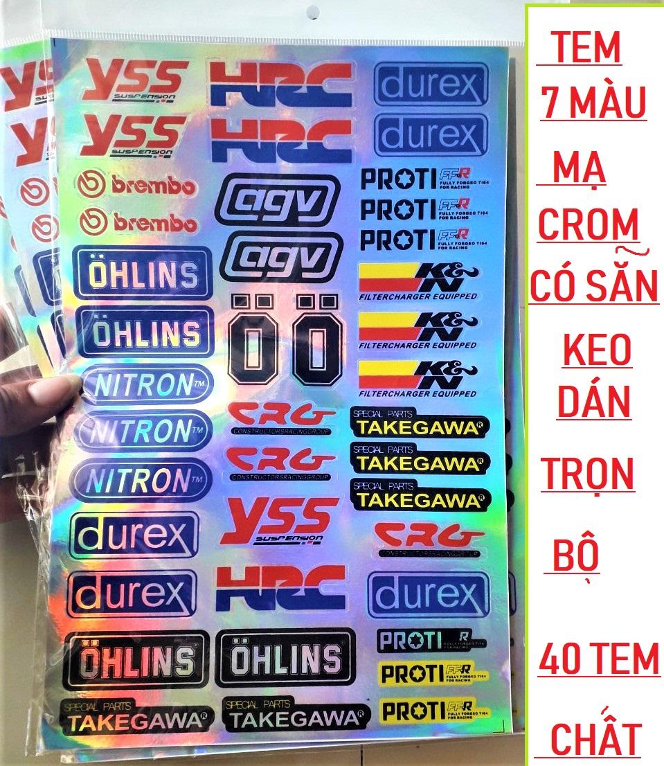 TEM DÁN XE TRỌN BỘ 40 TEM MẠ Crom 7 MÀU LOGO , TEM TRANG TRÍ XE MÁY , ĐỒ CHƠI ĐỘ XE MÁY, DE CAN DÁN XE , PHỤ KIỆN ĐỒ CHƠI XE MÁY