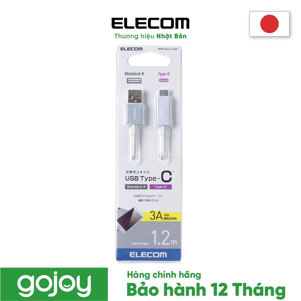 Cáp sạc chuẩn c 12m tốc độ nhanh đủ màu sắc elecom mpa-accl12 chính hãng - bảo hành 12 tháng