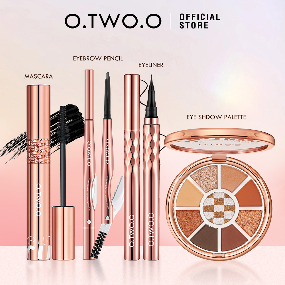 O.two.o bộ mỹ phẩm mắt 4 mắt trang điểm chống thấm nước kéo dài mascara 3 trong 1 mỹ chính xác bút chì kẻ lông mày đen bút kẻ mắt trang điểm mắt