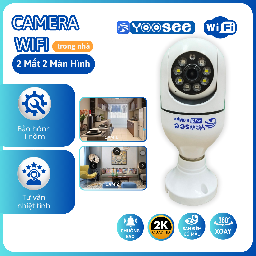 Camera WIFI YOOSEE Trong Nhà Thiết Kế Bóng Đèn/Chui Ổ Cắm, FULL HD , Xoay 360 Độ, Hỗ Trợ Hồng Ngoại, Ban Đêm Có Màu - Bảo Hành 12 Tháng