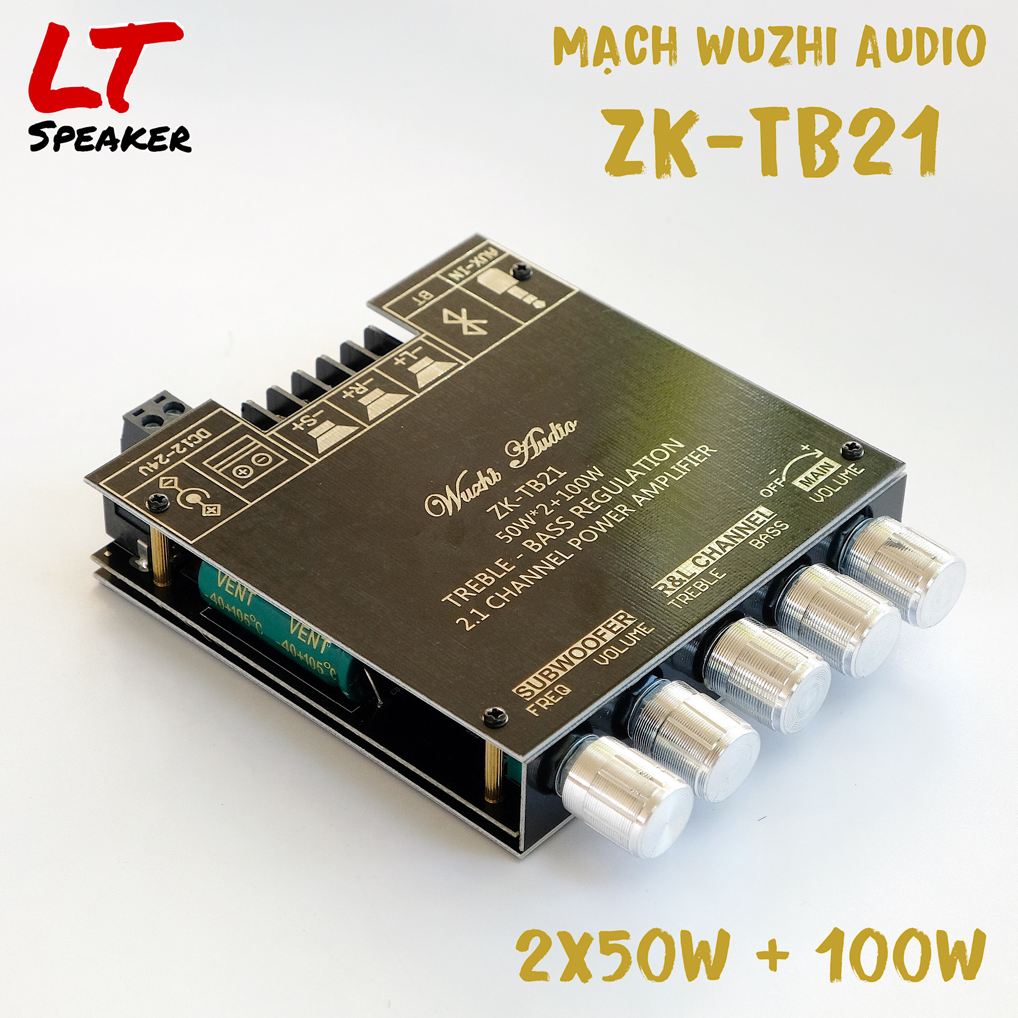 Mạch khuếch đại âm thanh wuzhi zk-tb21 2.1 2x50w+100w bluetooth 5.0 chip tpa3116d2