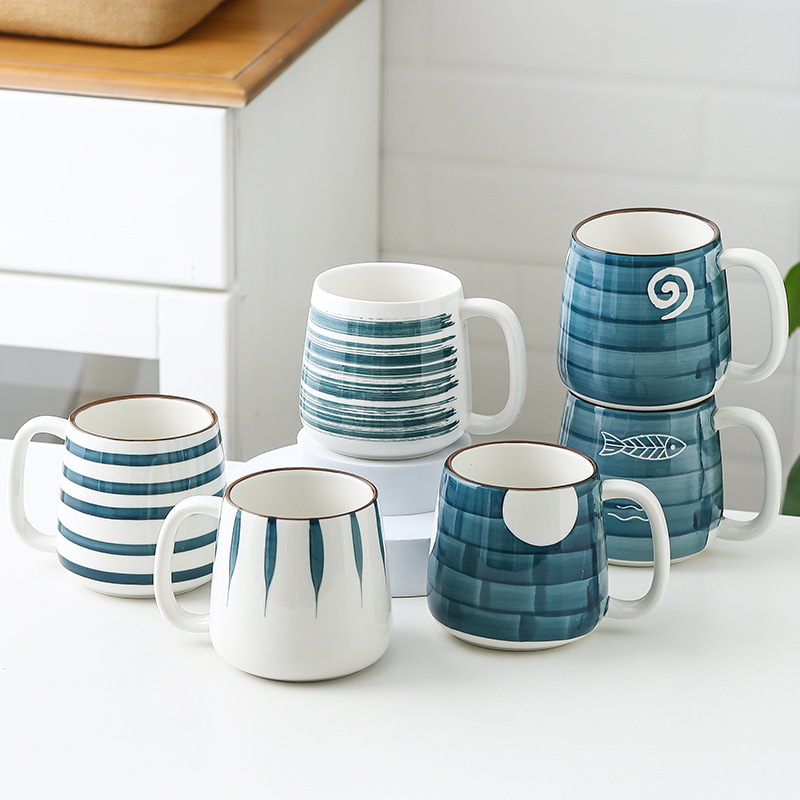 SIZE LỚN 450ml Ly cốc trà cafe bằng sứ ceramic phong cách Nhật, Ly sứ có quai xách