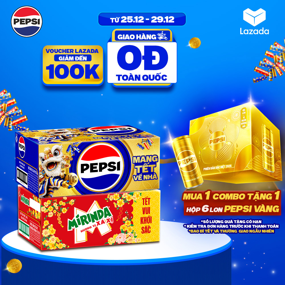 Combo 2 Thùng 24 Lon Nước Ngọt Giải Khát Có Gaz Pepsi và Mirinda Xá Xị 320ml lon