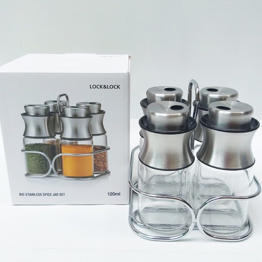 Set 4 Hũ Đựng Gia Vị Lock&Lock Big Stainless Glass Spice Jar (120ml x4) LLG849