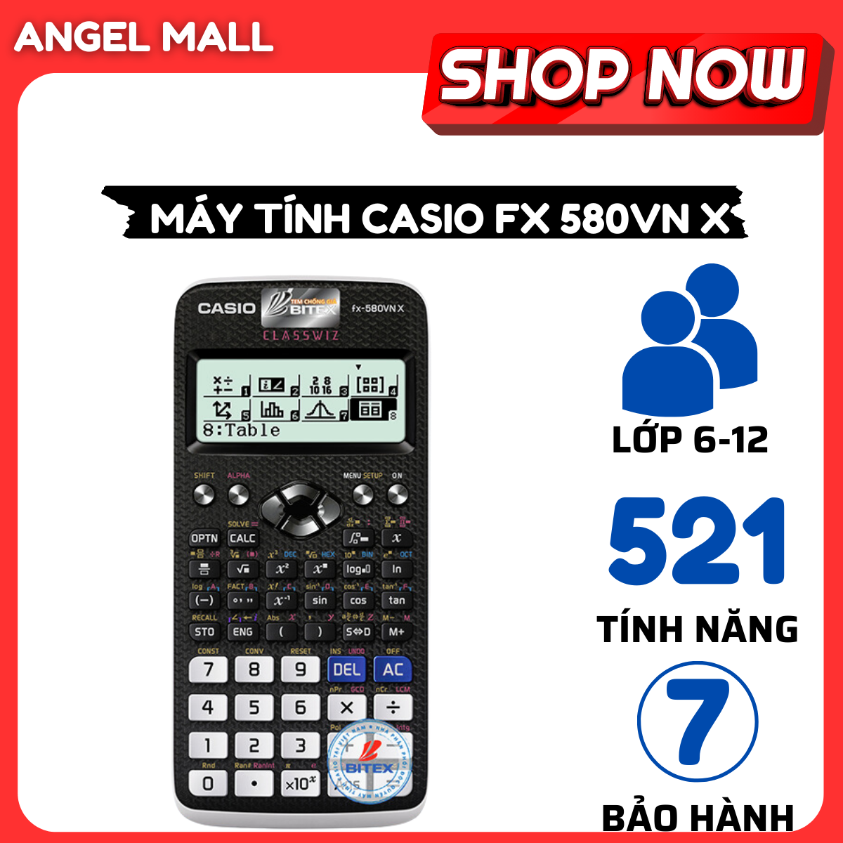 Máy tính casio fx 580vn x - máy tính học sinh cấp 2, cấp 3, máy tính toán cầm tay cho sinh viên đại học chuyên trong phòng thi, máy tính cho kế toán chính sách kế quả nhanh, máy tính casio 580 vn bảo hành 12 tháng tại anɡel mall