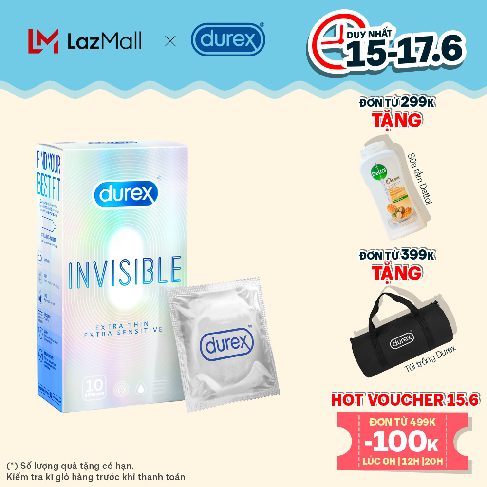 Bao cao su Durex Invisible siêu mỏng size 52mm hộp 10 bao