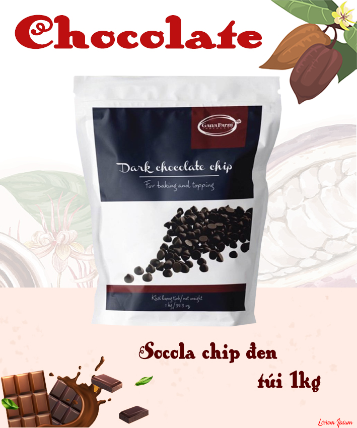 Socola chip đen túi 200g / 500g / 1kg đen vị ngọt nhẹ,làm bánh hoặc sử dụng trực tiếp