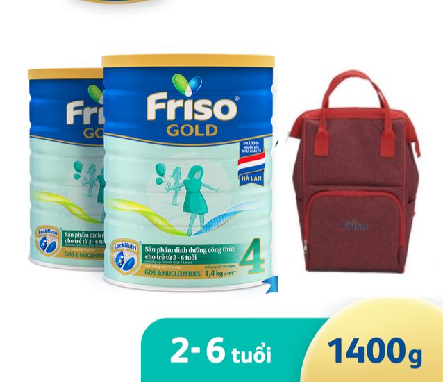 Bộ 2 lon sữa bột friso gold 4 lon thiếc 400g - cho trẻ từ 2-6 tuổi + tặng ba lô bỉm sữa