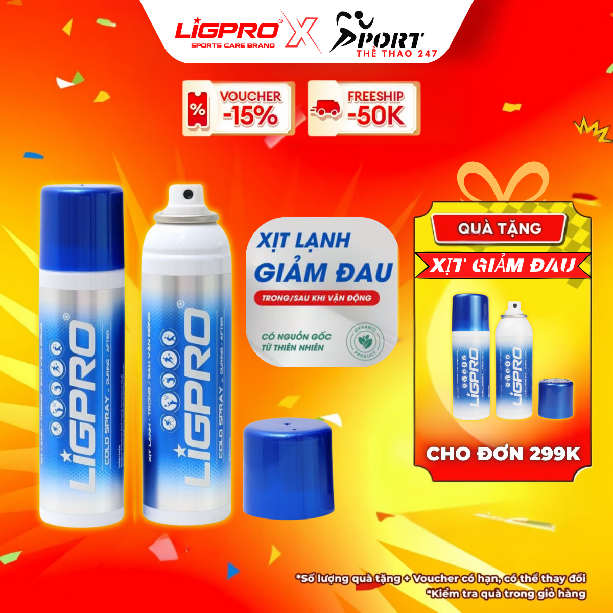 Chai Xịt Lạnh Giảm Đau, Thảo Dược LIGPRO Giảm Đau Chấn Thương Thể Thao, Giảm Giãn Cơ 200ml