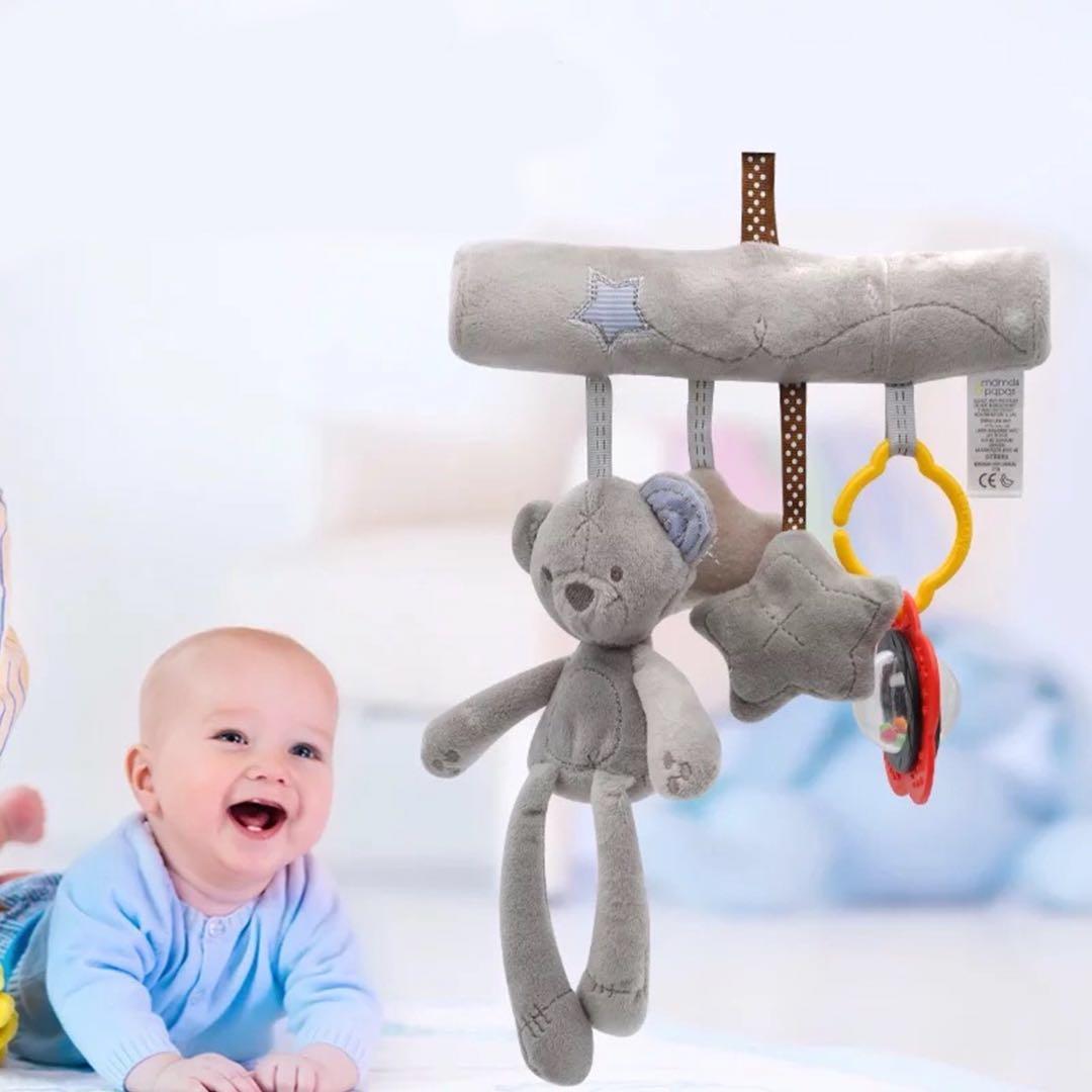 Thú bông màu xám treo nôi cũi xe đẩy cho bé - loại có phát nhạc