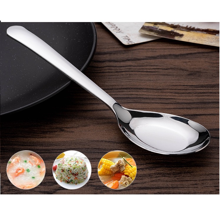 Thìa súp thìa phở inox cao cấp dáng nhọn dáng bầu các cỡ, 16-20 cm thìa súp dày dặn bền đẹp sang trọng