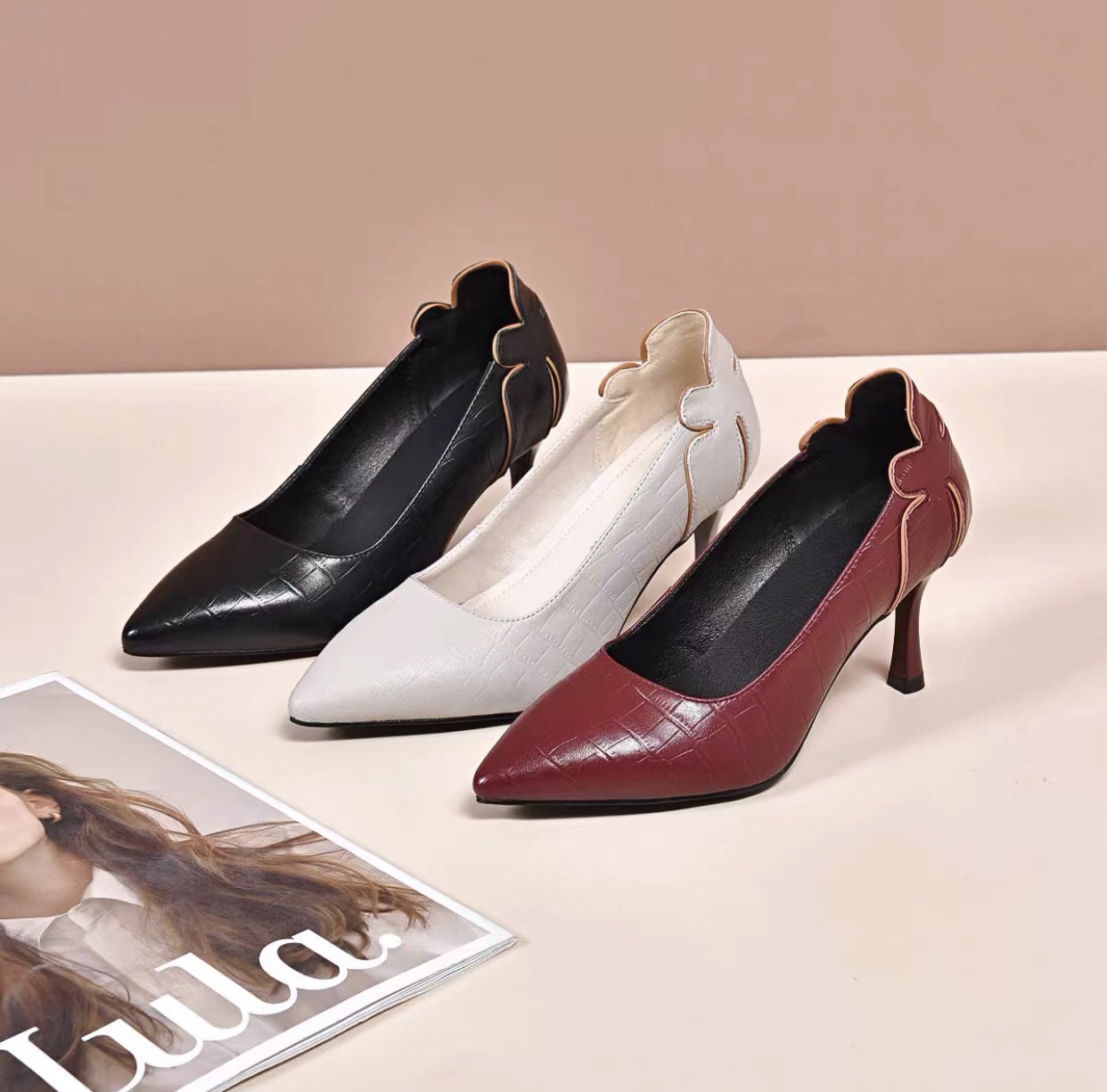 Giày cao gót bít mũi thiết kế gót hoa 6 phân HMStore Hàng cao cấp