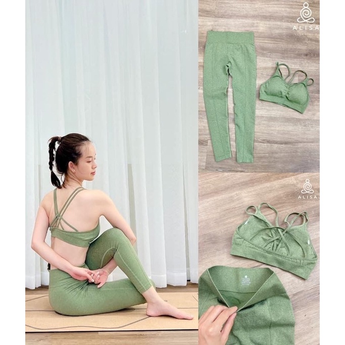 Set đồ tập yoga màu xanh bơ - alisa