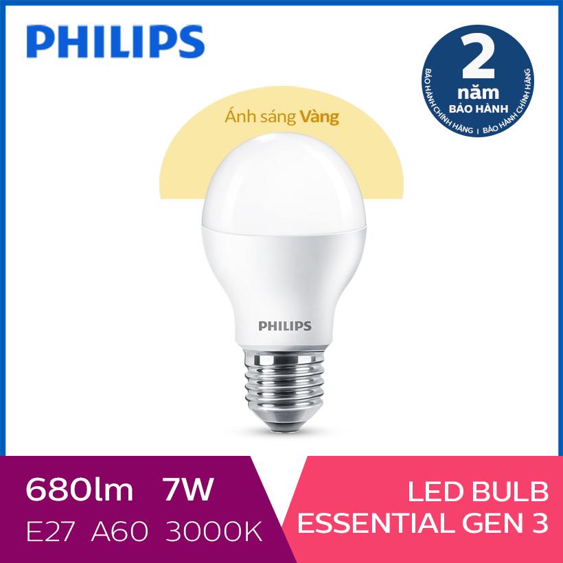 Bóng đèn philips led essential gen3 7w 3000k e27 a60 - ánh sáng vàng