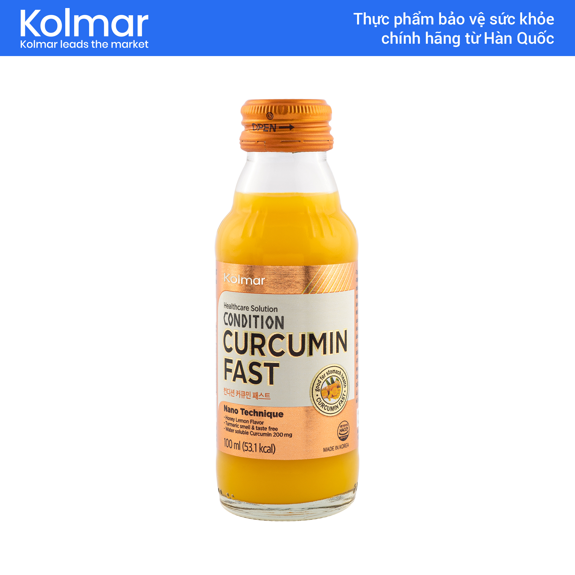 Kolmar - Thực phẩm bảo vệ sức khỏe nước tinh nghệ Nano Curcumin Fast hỗ trợ bảo vệ và tăng cường chức năng dạ dày 100ml
