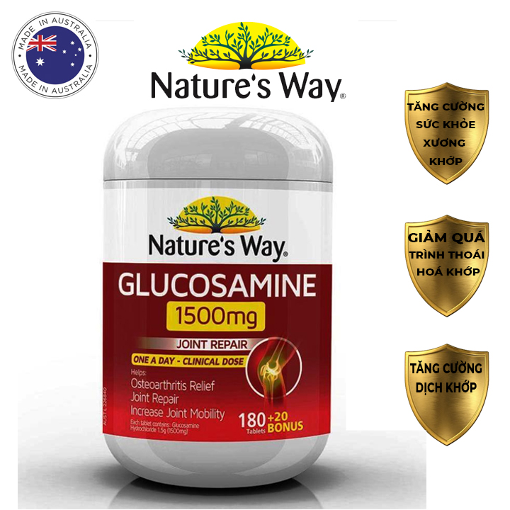 Viên uống bổ sung Glucosamine 1500mg giúp giảm đau nhức xương khớp tái tạo sụn khớp   Nature's Way 180 viên