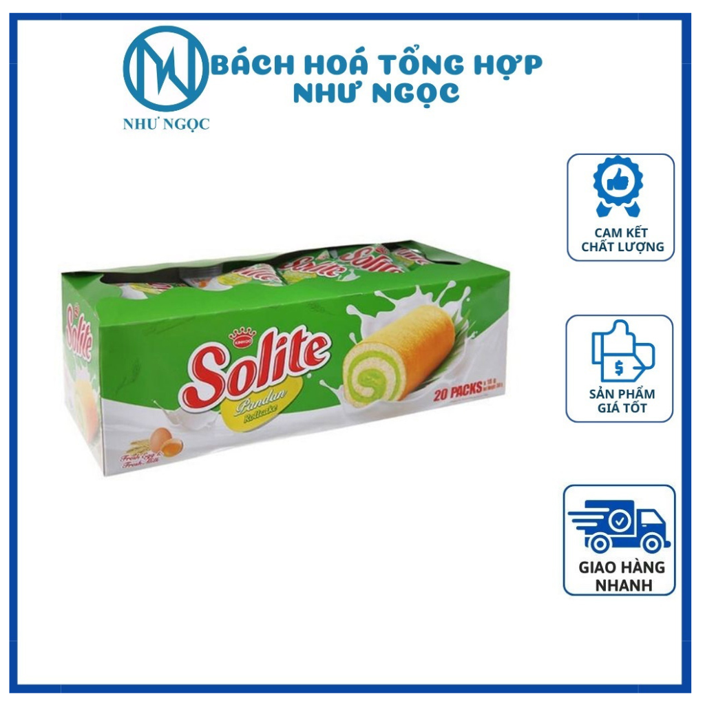 Bánh Bông Lan Cuộn Kem Solite Vị Lá Dứa Hộp 360G (20 cái) - Bách Hóa Tổng Hợp Như Ngọc