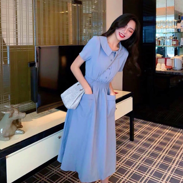 Đầm xanh 2 túi