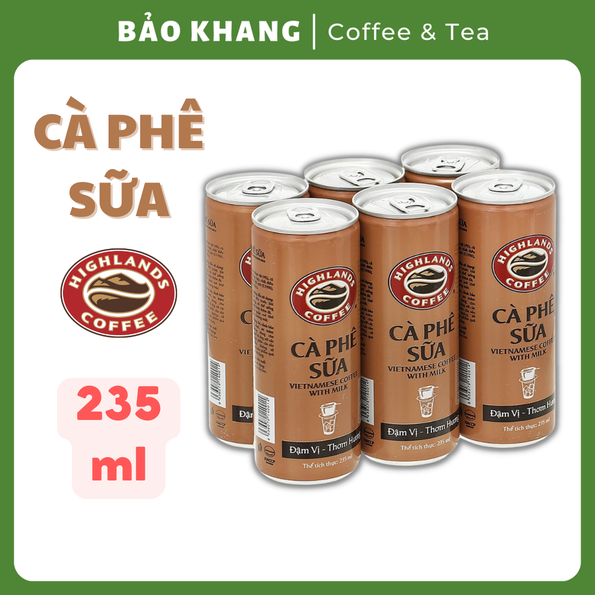 Cà phê sữa highland lon 235ml lốc 6 lon cafe highlands cafe lon date mới - trà bảo khang