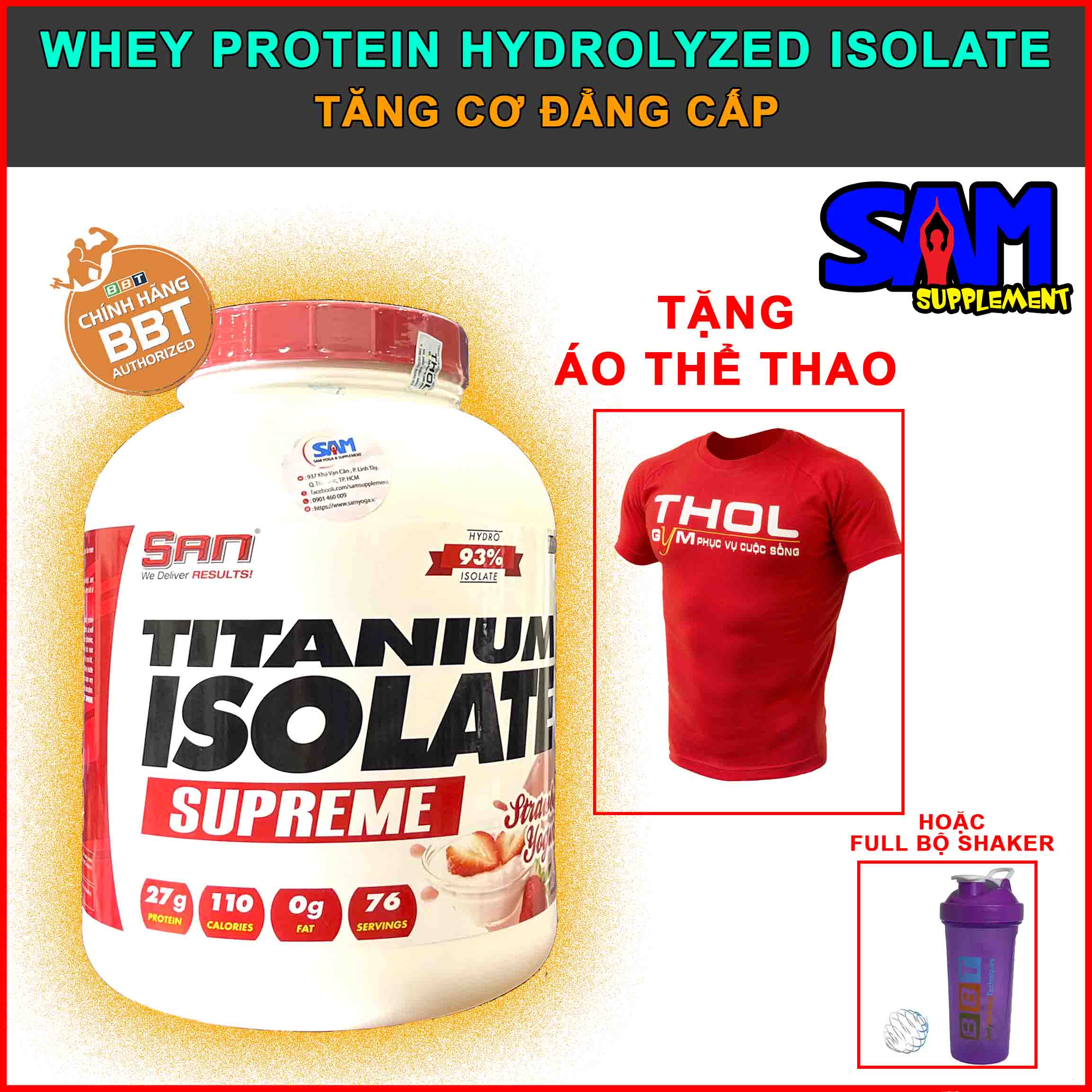 [Hàng Chính Hãng] S.A.N Titanium Isolate - Whey Protein Hydrolyzed Isolate siêu tinh khiết - Hấp thụ cực nhanh - Tăng cơ cực đỉnh - Tem nhãn chính hãng BBT, THOL