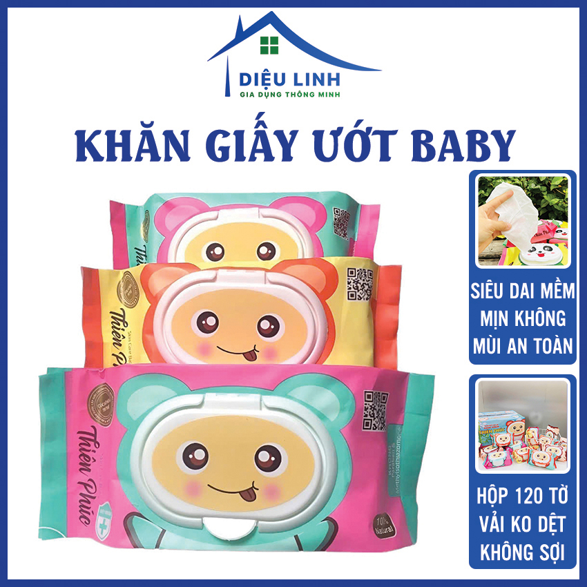Khăn giấy ướt thiên phúc 1 gói 120 tờ, khăn giấy ướt cho trẻ sơ sinh, khăn ướt kháng khuẩn thiên phúc cao cấp dieulinhshop