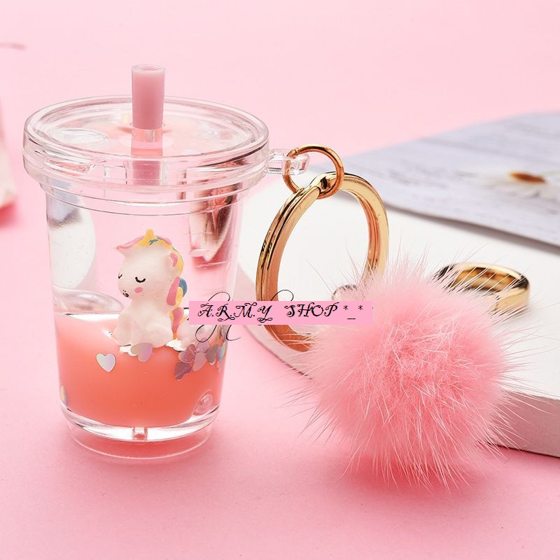 Móc Khóa Ly Trà Sữa Unicorn Cục Bông Nhiều Màu Siêu Xinh