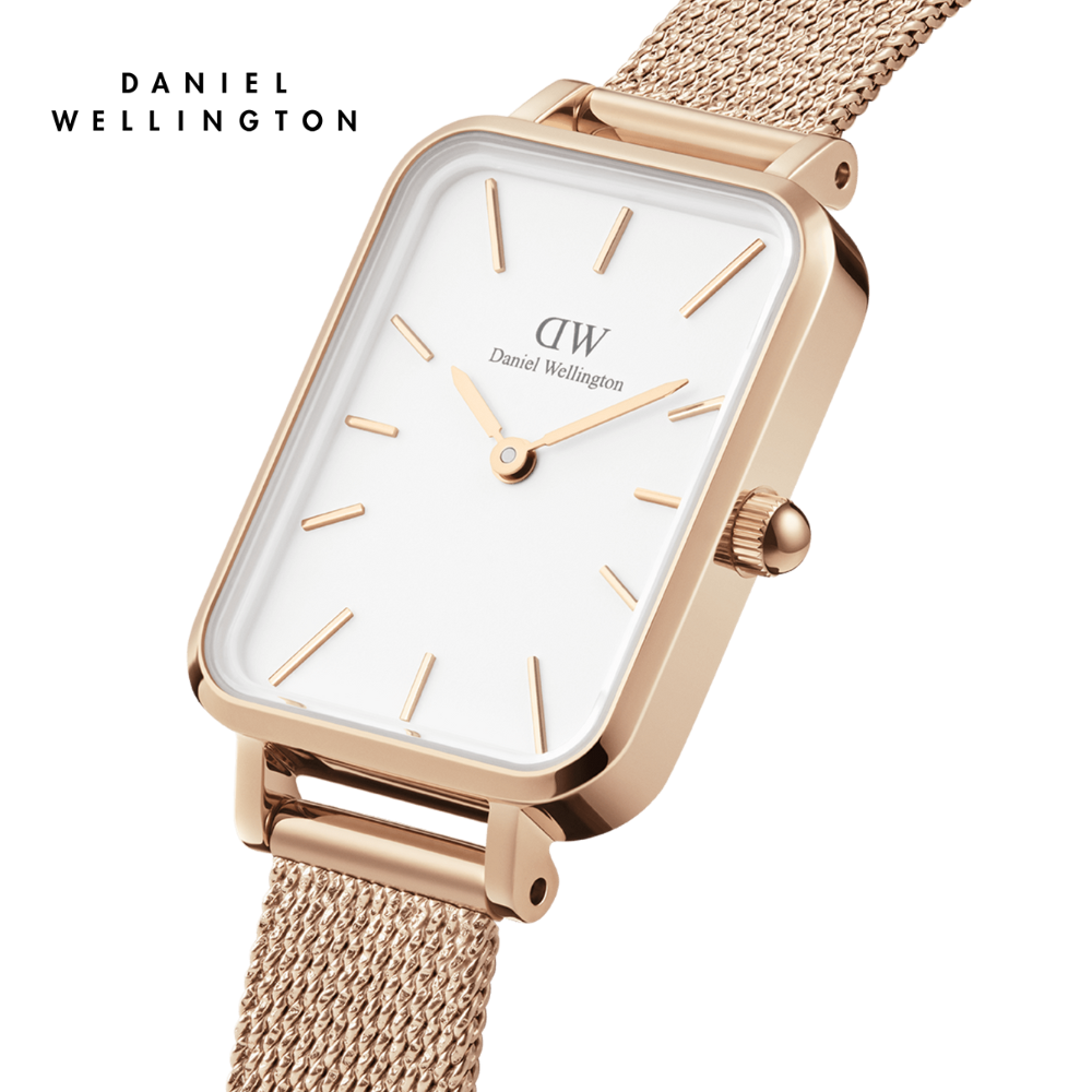 Đồng hồ Daniel Wellington dây lưới thép - DW00100431 20x26 mm Quadro 20X26 Pressed Melrose RG White Mặt Trắng Vỏ Vàng Hồng