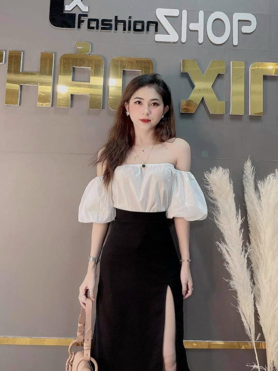 [MẪU MỚI] Set bộ áo trễ vai tay phồng kèm chân váy xẻ tà thời trang thích hợp mặc đi tiệc đi chơi