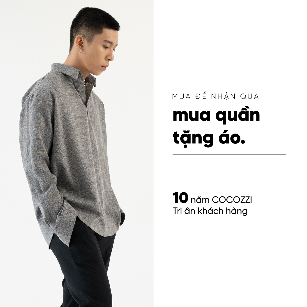 Áo Sơ Mi Nam COCOZZI Sleeve Shirt Màu Xám