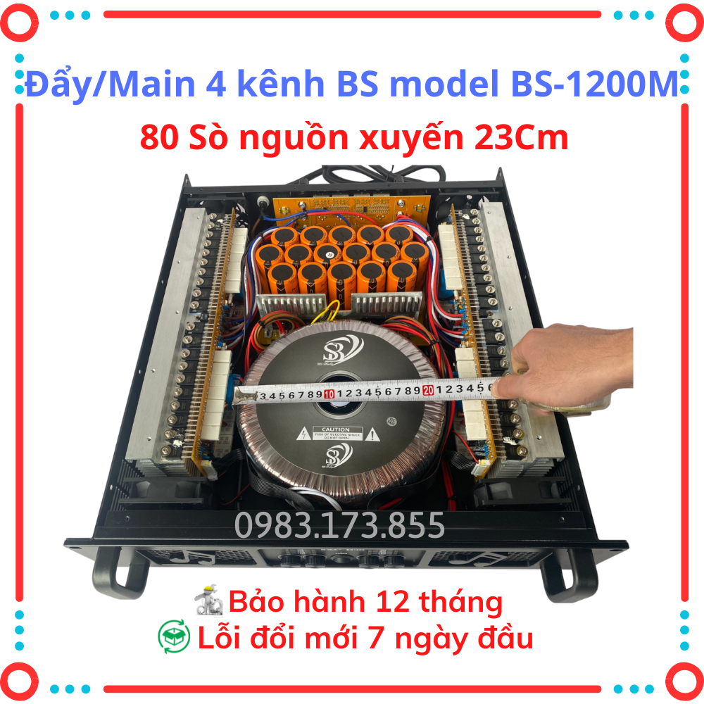Cục đẩy công suất 4 kênh bs model bs1200 80 sò công suất 1200w/kênh và bs1000 64 sò tặng 200k cho khách hàng tiên phong