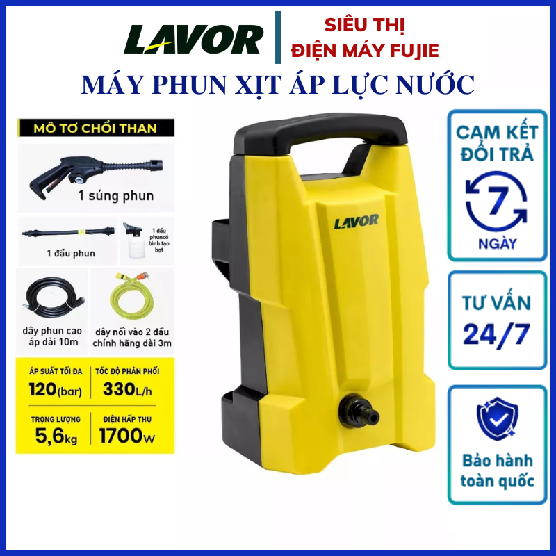 Máy phun áp lực nước Lavor Smart120 máy rửa xe motor chổi than - Áp suất 120 bar siêu mạnh - Thương hiệu Ý - Nhập khẩu chính hãng - Bảo hành toàn quốc 12 tháng