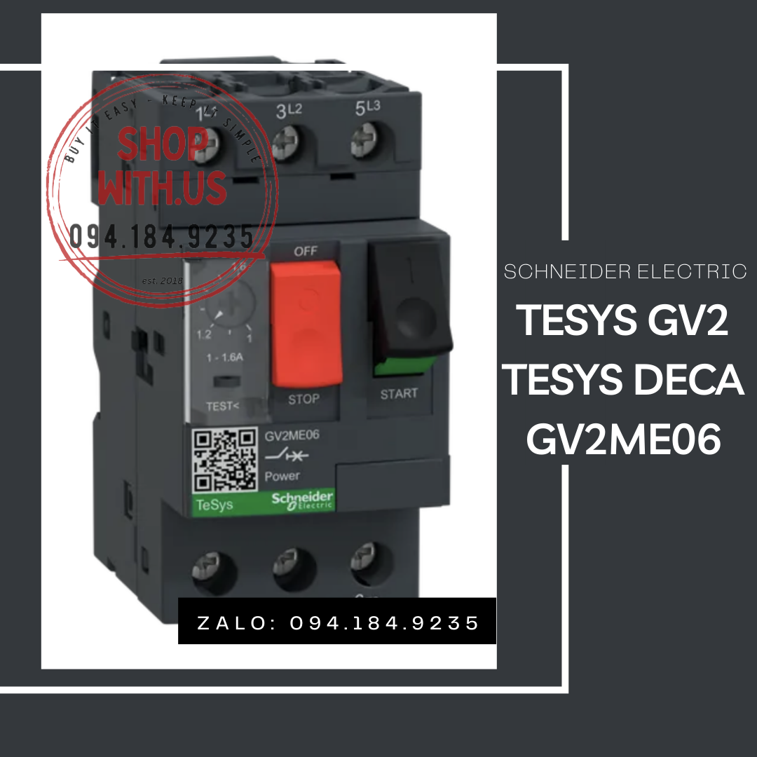 Cầu dao bảo vệ động cơ schneider gv2me06 - cb bảo vệ động cơ 3 cực schneider - gv2me06 schneider 1-1.6a - 3p - 690v