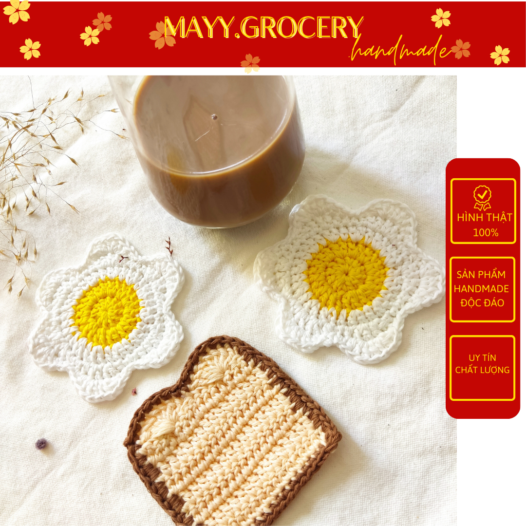 Đế lót cốc, miếng lót ly thấm nước hình bánh sandwich, trứng rán dễ thương, xinh xắn handmade từ vải len