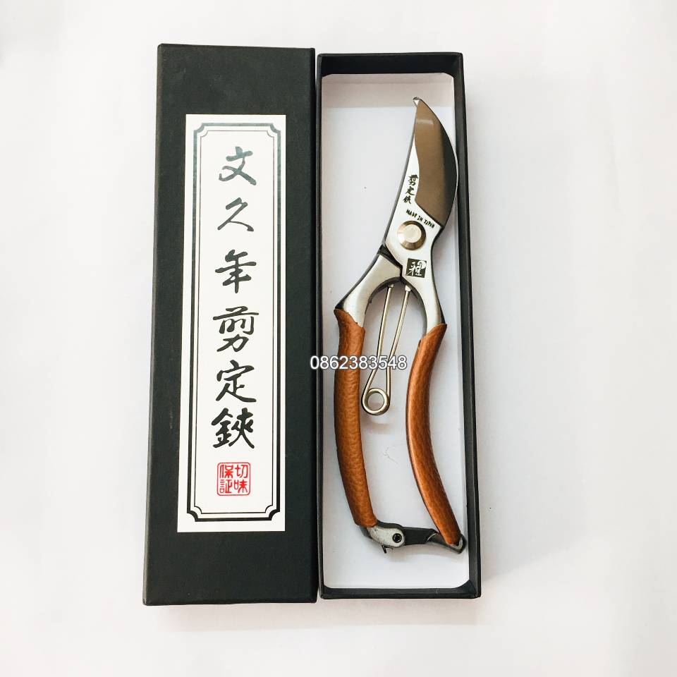 Kéo Nhật nội địa THÉP TRẮNG NGUYÊN KHỐI chống gỉ, cán ốp da thật, hộp đựng siêu xịn, tặng kèm lò xo, chuyên cắt cành tỉa cành cây cảnh bonsai