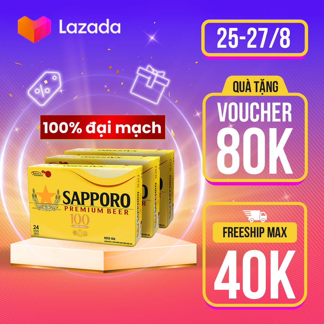 Combo 03 thùng sapporo premium100 - 24 lon 330ml 3.5% cồn