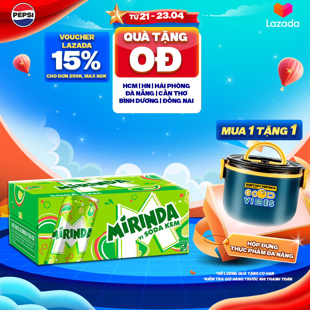Thùng 24 Lon Nước Ngọt Có Gaz Mirinda Soda Kem (320ml/lon)