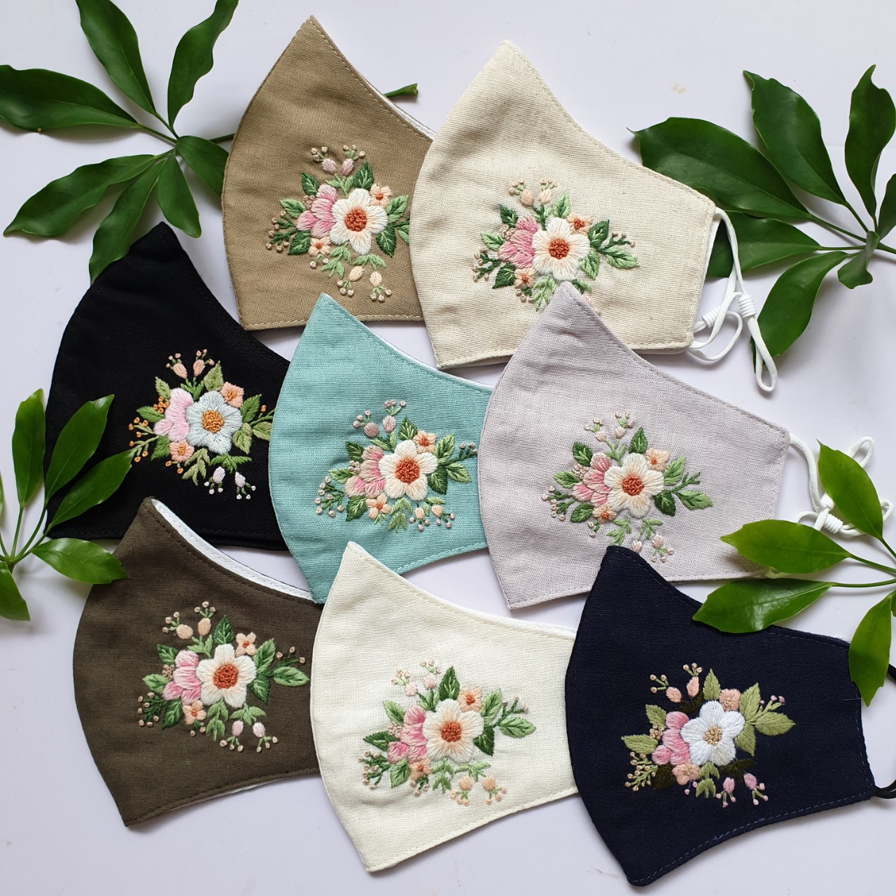 Khẩu trang thêu tay vải linen JL110
