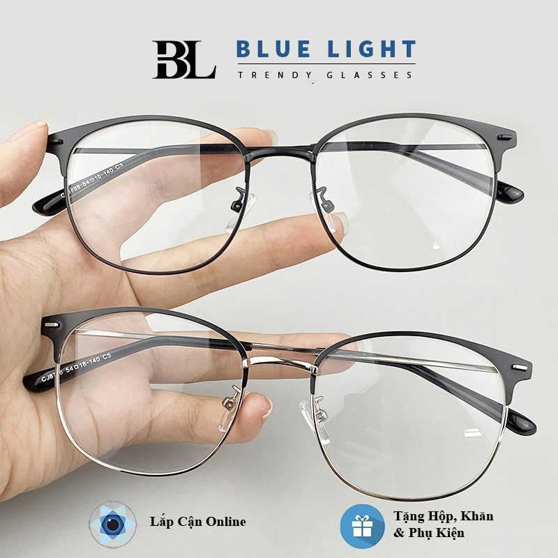 Gọng Kính Cận Kính Giả Cận Nam Nữ Chống Ánh Sáng Xanh Mắt Mèo Kim Loại Gọng Đen Vàng Bạc Hàn Quốc Chống Ánh Sáng Xanh - BLUE LIGHT